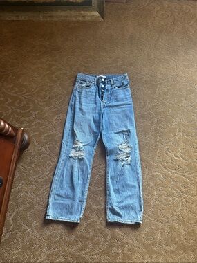 Women’s Levi Light Blue Distressed Button-Fly Jeans